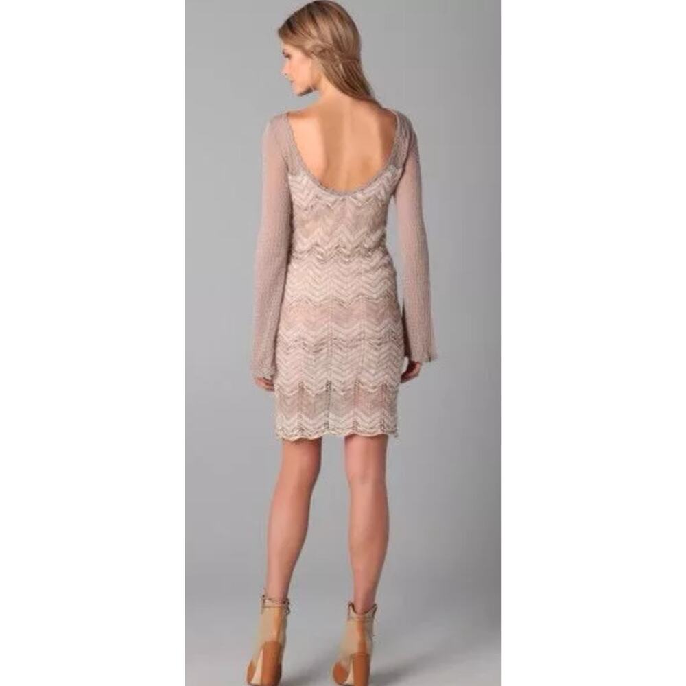 FREE PEOPLE Beige Soft Sweater Dress Short Knit Long Bell Sleeves Academia Sheer - Picture 2 of 16